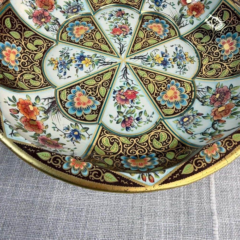 VTG 1971 Daher Decorated Ware Floral Metal Tin Bowl Trinket Tray Key Purse Bowl‎